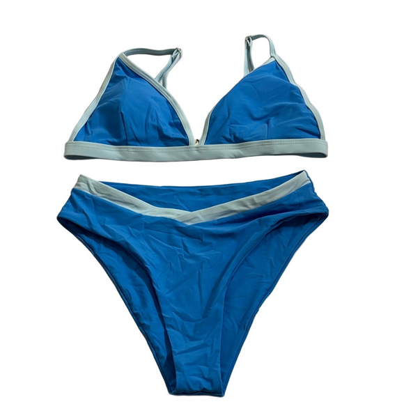 Blue Ribbed Two Piece Bikini Set | Size M | High Waisted Bathing Suit - Picture 1 of 7